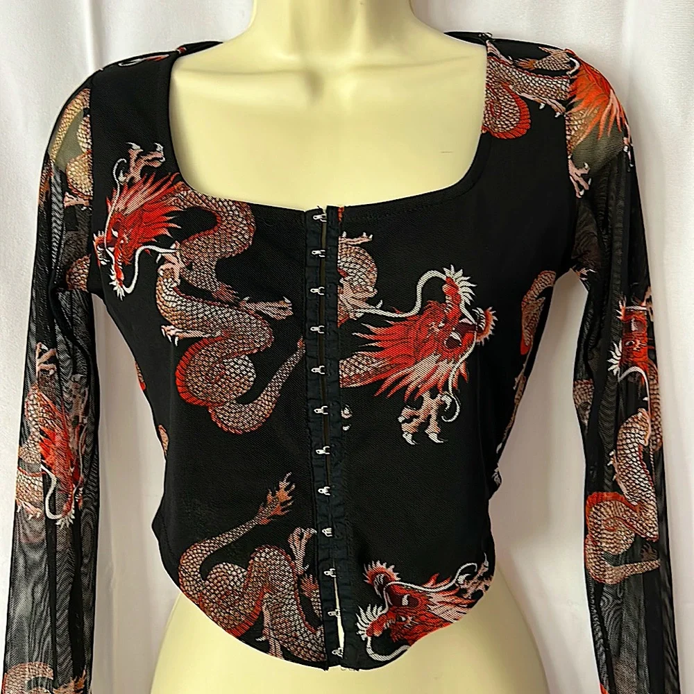Rebellious Dreamer Sexy Dragon Corset Like Crop Top Shirt **Size M** 🔥🔥 - Picture 3 of 5